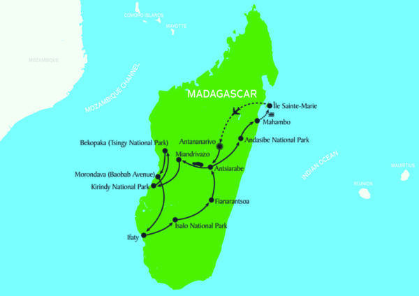 Map of Madagascar trip, July 2024